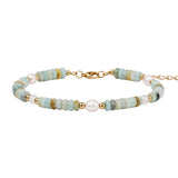 Handmade Flat Disc Natural Gemstone Bracelet 6mm Heishi Beads With Freshwater Pearls Silver Clasp Chain Adjustable Women #SB3137