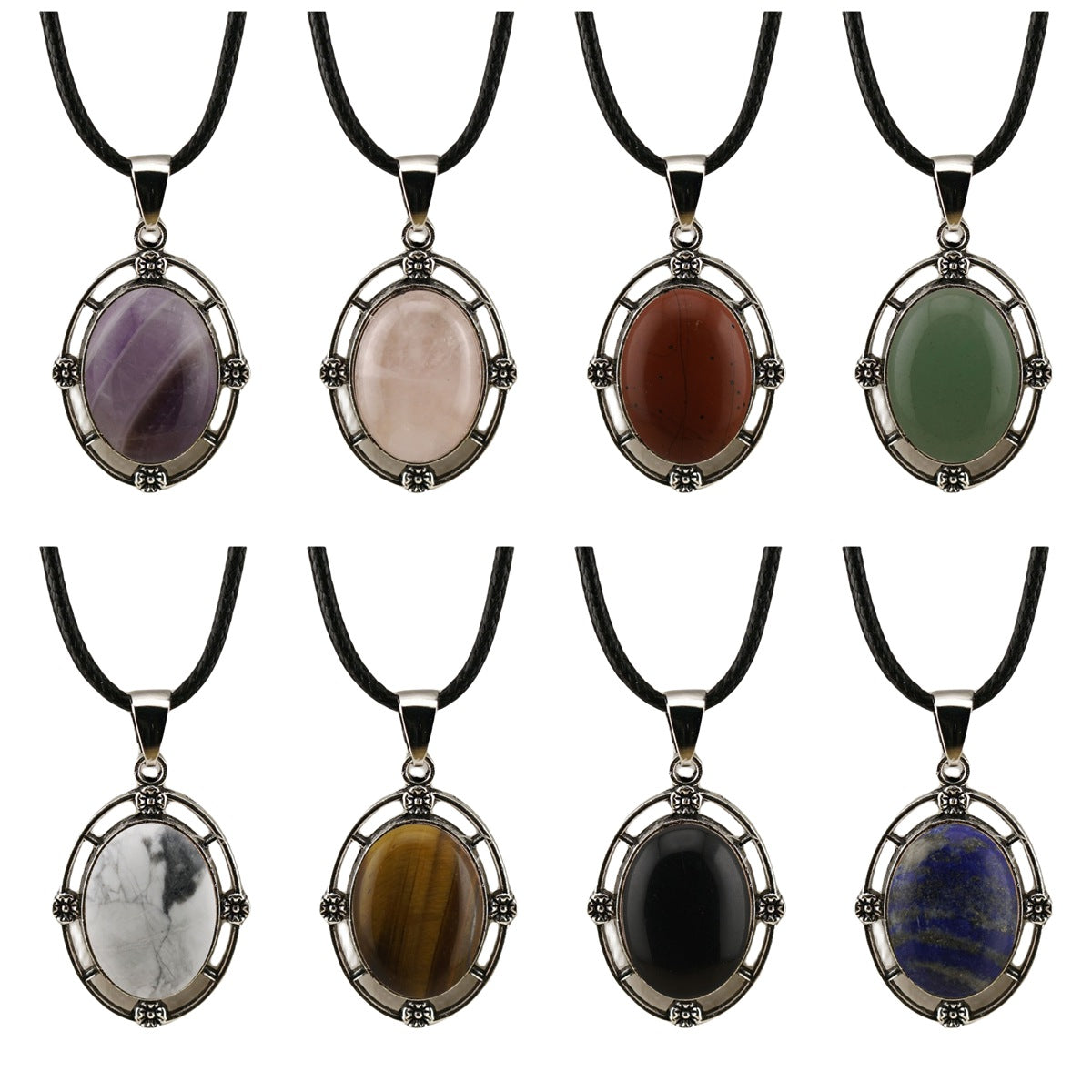 Silver Oval Gemstone Necklace 45CM Black Cord #SN1502S Crystal Pendant 13X18mm Cabs