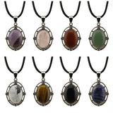 Silver Oval Gemstone Necklace 45CM Black Cord #SN1502S Crystal Pendant 13X18mm Cabs