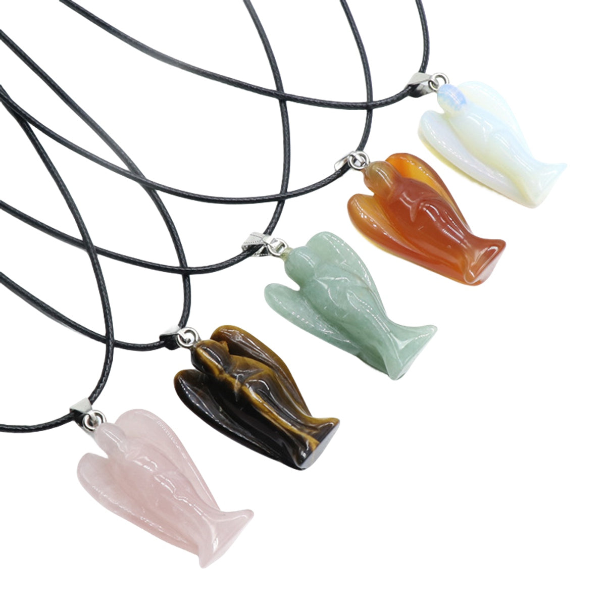 Handmade Craved 1.5Inch Gemstone Angel Pendant Necklace -45CM Black Cord #SN1531