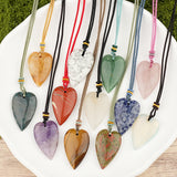 Long Heart Gemstone Pendant Necklace for Women Men Adjustable Colorful Rope