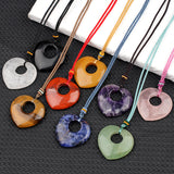 40mm Heart Gemstone Pendant Necklace Adjustable Colorful Rope