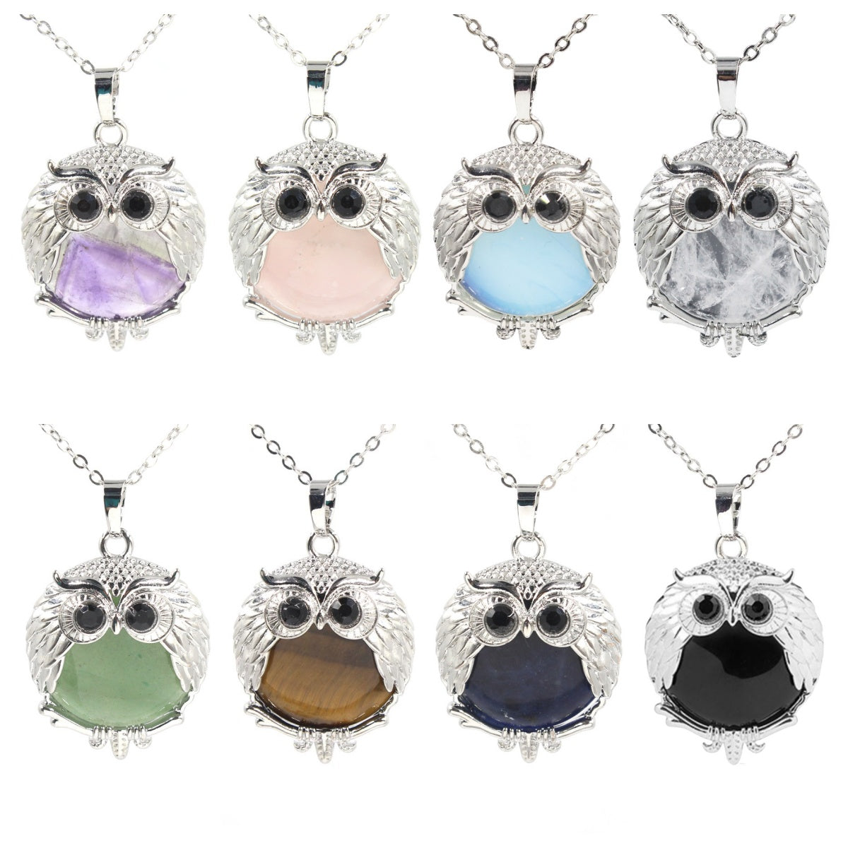 Silver Owl Gemstone Necklace SN1758S Bird Animal Pendant with 45CM 0 Chain