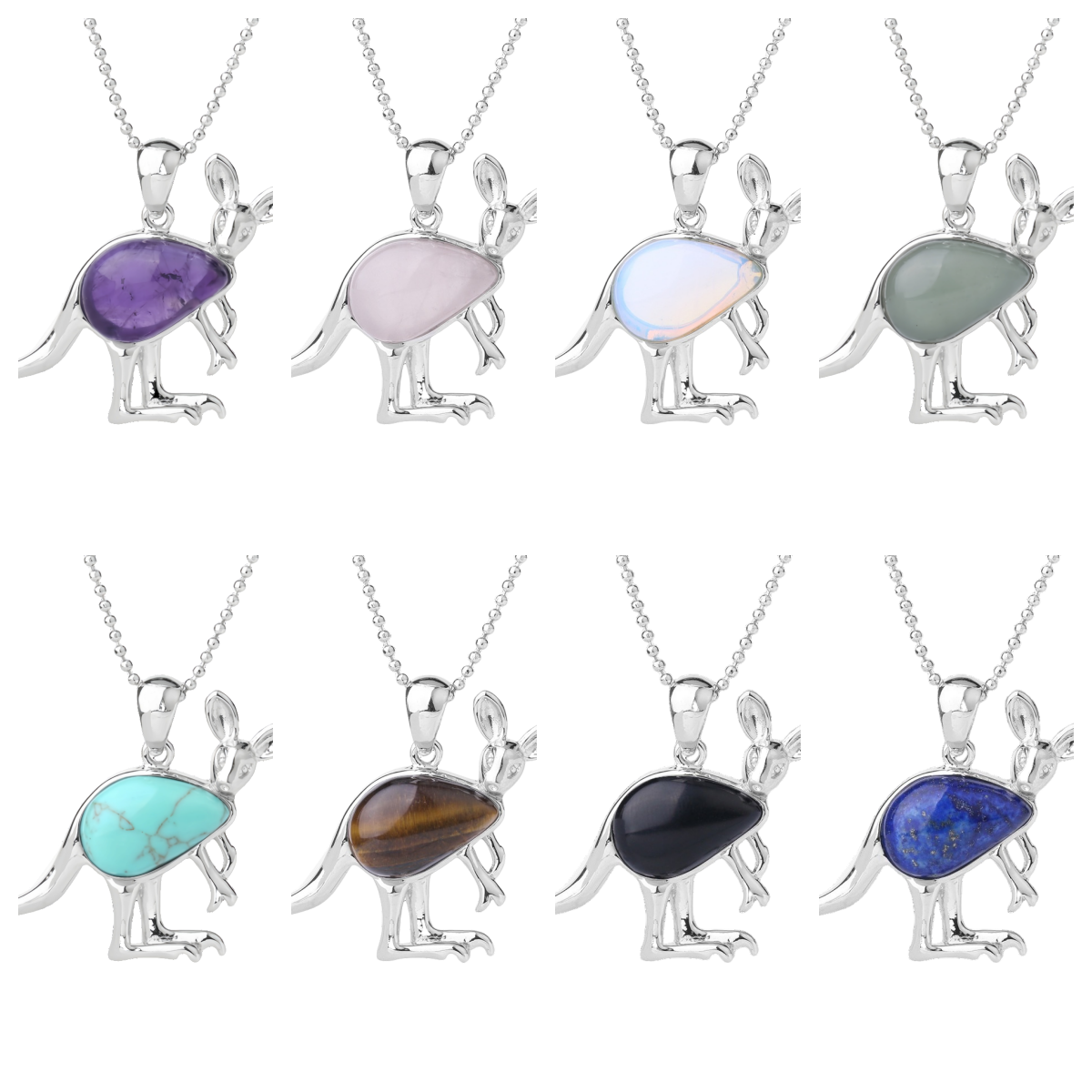 Silver Kangaroo Gemstone Pendant Necklace for Women Men #SN1765 Animal Charms Beads Chain Jewelry