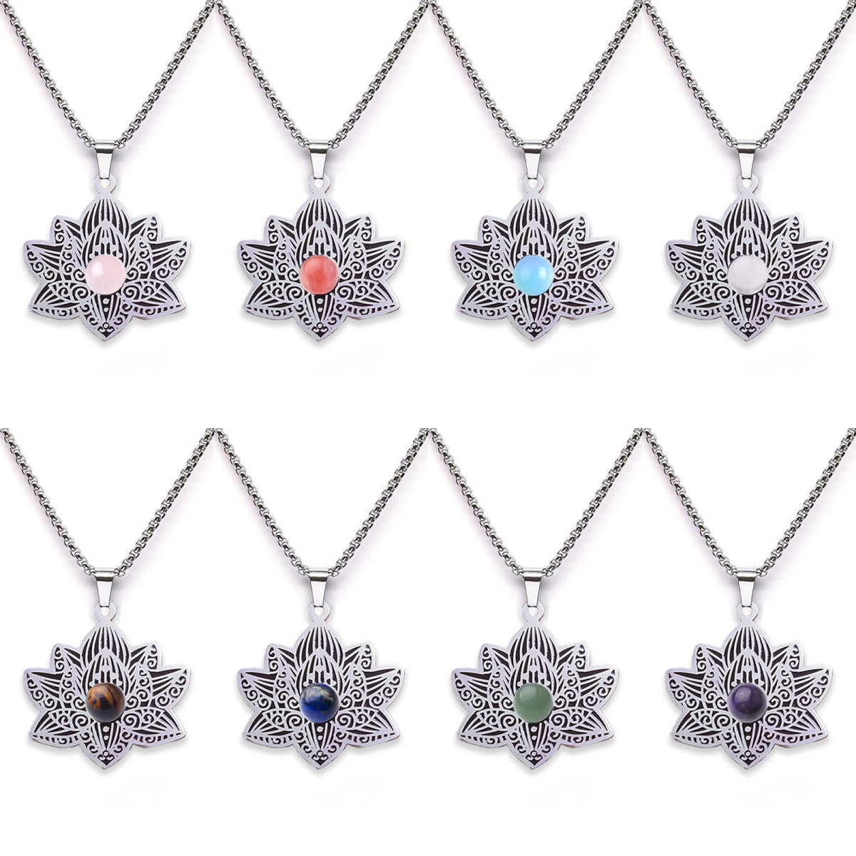 Stainless Steel Vintage Link Chain Custom Jewelry Bohemian Style Lotus Flower Jewelry for Women Necklace