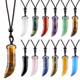 Gemstone Horn Pendant Necklace In Gift Box – Handcrafted Healing Crystal Jewelry for Men & Women #SN2017