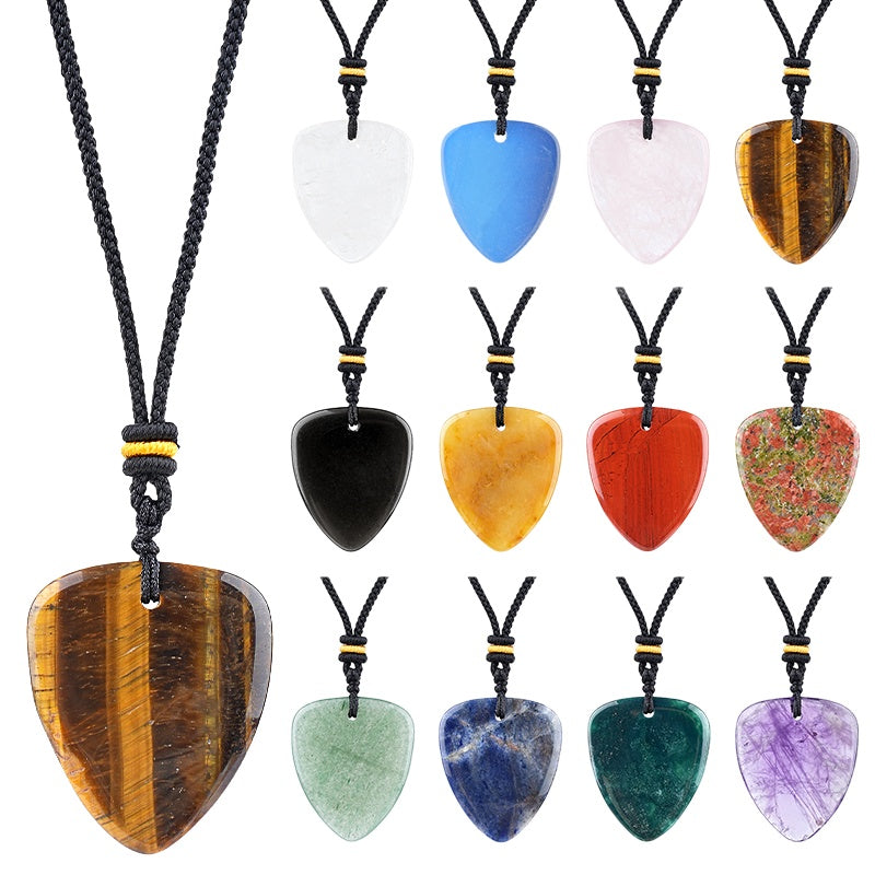 Gemstone Guitar Pick Pendant Necklace with Adjustable Cord SN2030-BK23