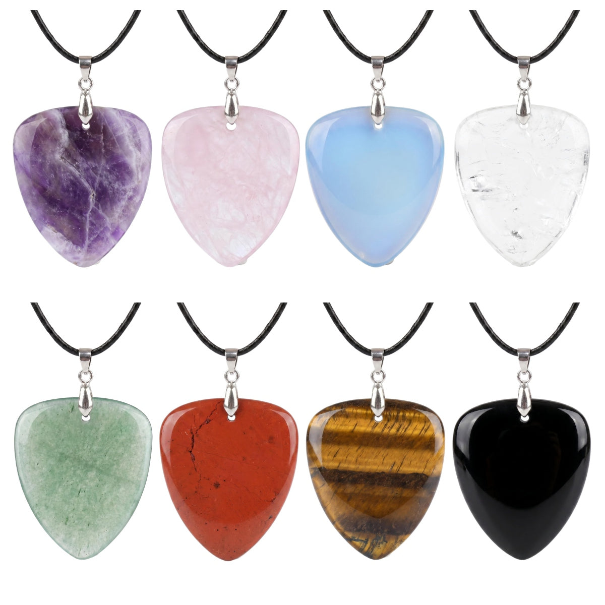 Hand-Polished Gemstone Guitar Pick Necklace with 18Inch Black Rope SN2030