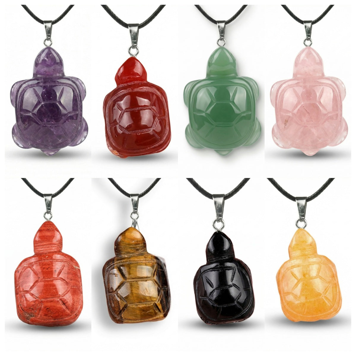 Natural Gemstone Pendant Necklace - 45cm Black Cord