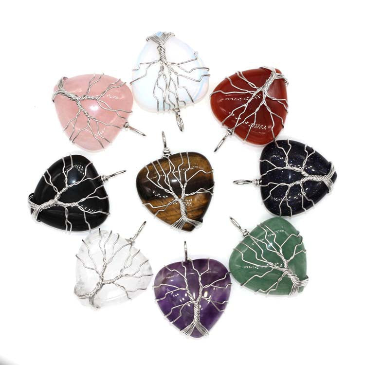 Silver Tree Of Life Wire Wrapped Stone Pendant for Making Jewelry #SP0831S
