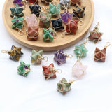 20mm Natural Gemstone Merkaba Star Pendant, Gold Wire Wrapped Crystal Charm for Jewelry Making