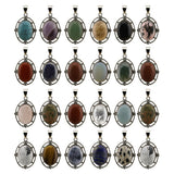 Silver Oval Gemstone Pendant Neckklace with Snake Chain #SN1502S