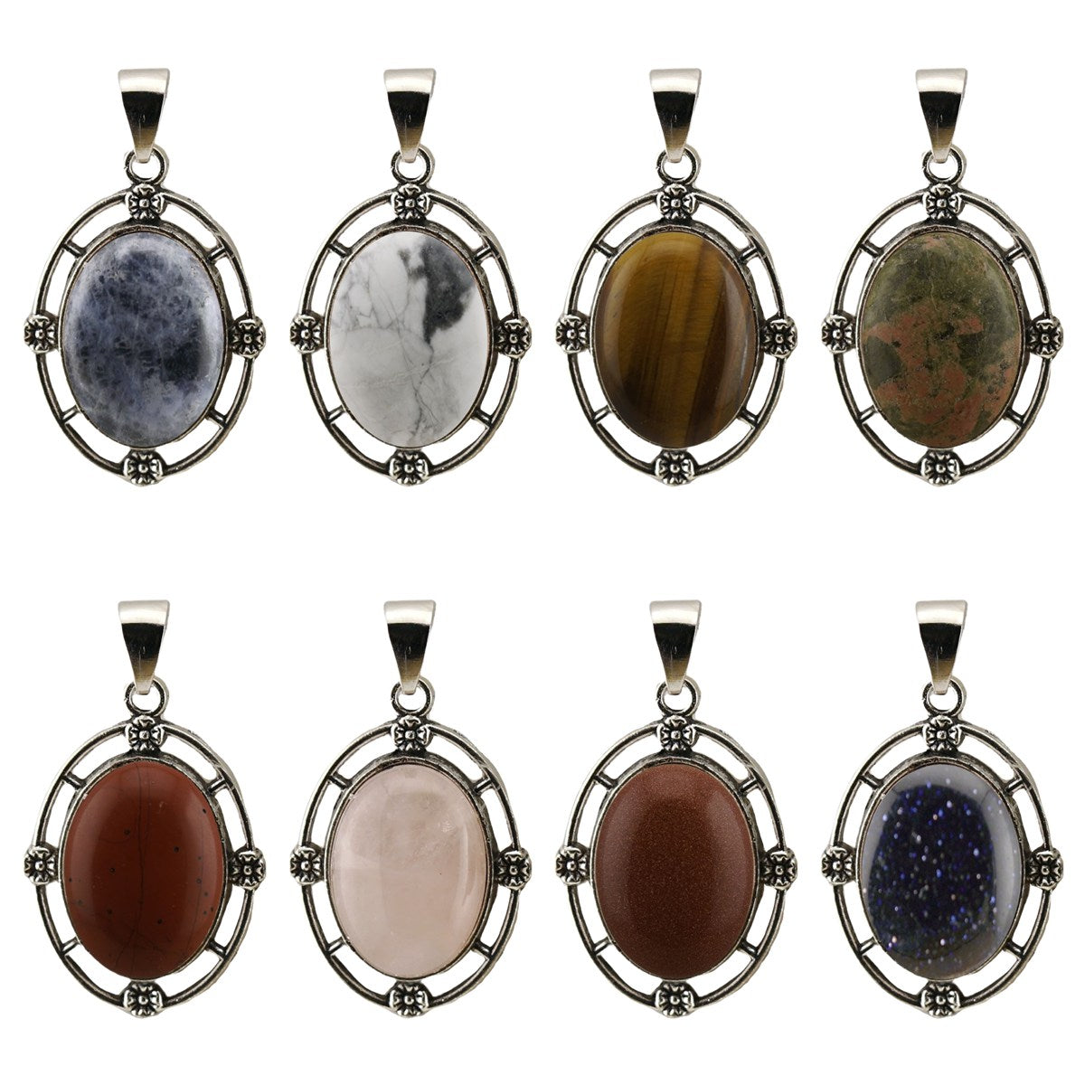 Silver Oval Gemstone Pendant for DIY Making Jewelry #SP1502S