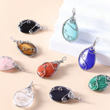 Handmade Wire Wrapped Teardrop Gemstone Pendant Necklace  #SN1752S 45CM Cord Chain