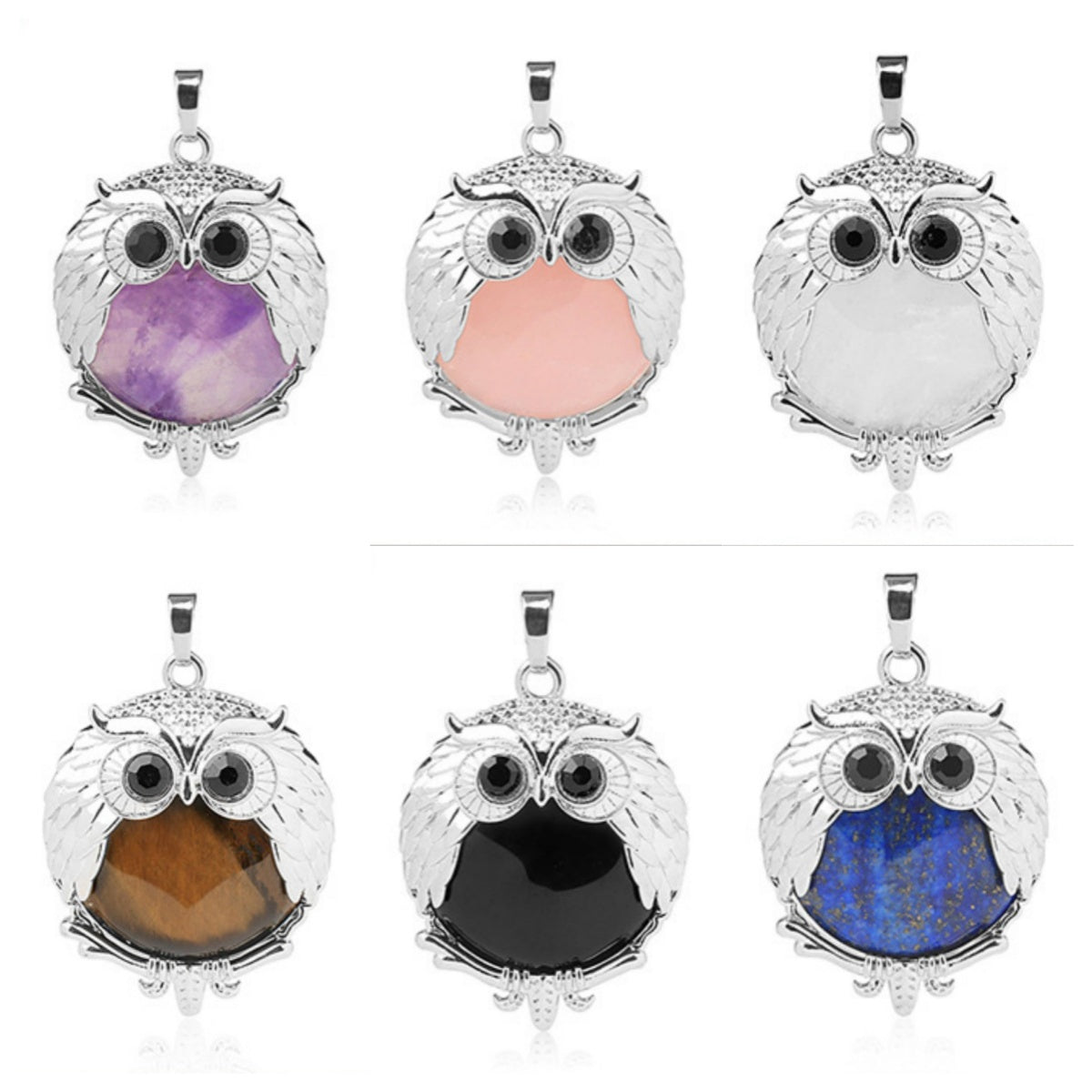 Silver Owl Gemstone Pendant For Making Jewelry #SP1758-28x36MM Size: Aprox 28x38MM -25MM Cabs