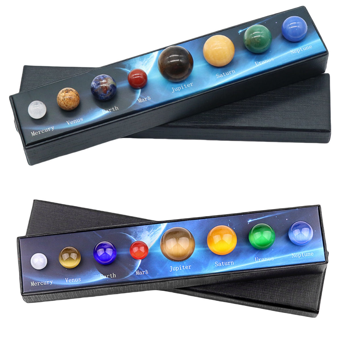 Natural Crystal Solar System 8 Planets Set - Hand-Polished Gemstone Spheres for Desk Decor & Chakra Healing