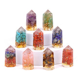 Hexagonal Crystal Obelisk - Natural Crushed Stone & Resin Pillar - Exquisite Desktop Ornament for Positive Energy & Home Harmony