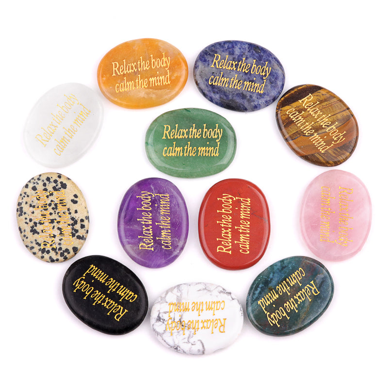 Worry Healing Palm Stones for Meditation Prayer Home Decor with (Relax the body calm the mind )-35x45MM #SP1904G-W05