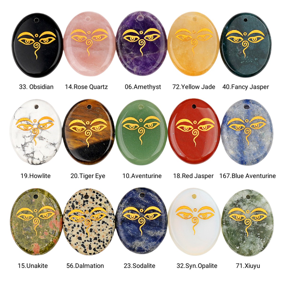 35x45mm Oval Natural Gemstone Pendant, Engraved Buddha's Contemplative Eye, Polished Crystal Disc Charm for Spiritual Jewelry, Necklace Making