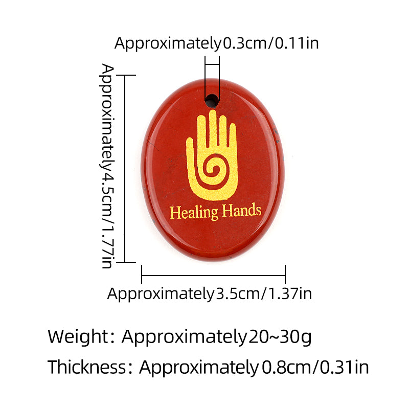 35x45mm Oval Natural Gemstone Pendant, Engraved " Hand", Polished Crystal Disc Charm for Spiritual Jewelry, Necklace Making