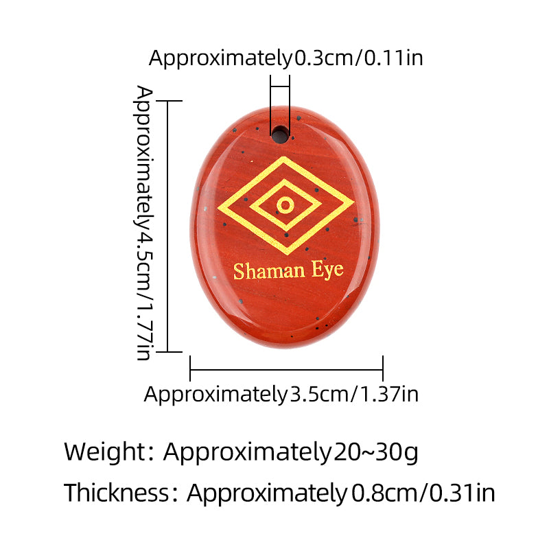 35x45mm Oval Natural Gemstone Pendant, Engraved "The Shaman's Eye", Polished Crystal Disc Charm for Spiritual Jewelry, Necklace Making