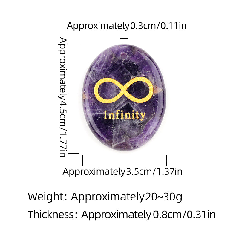 35x45mm Oval Natural Gemstone Pendant, Engraved "Infinity Symbol (∞) ", Polished Crystal Disc Charm for Spiritual Jewelry, Necklace Making