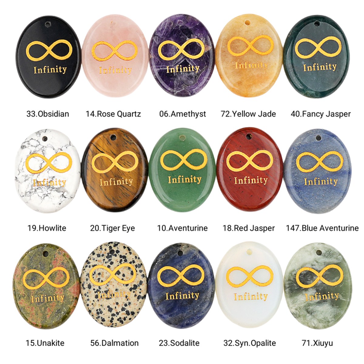 35x45mm Oval Natural Gemstone Pendant, Engraved "Infinity Symbol (∞) ", Polished Crystal Disc Charm for Spiritual Jewelry, Necklace Making
