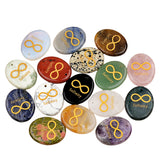 35x45mm Oval Natural Gemstone Pendant, Engraved "Infinity Symbol (∞) ", Polished Crystal Disc Charm for Spiritual Jewelry, Necklace Making