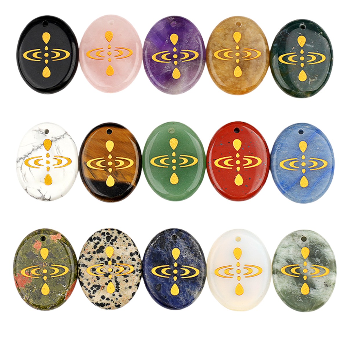 35x45mm Oval Natural Gemstone Pendant, Engraved "Mindfulness Meditation ", Polished Crystal Disc Charm for Spiritual Jewelry, Necklace Making