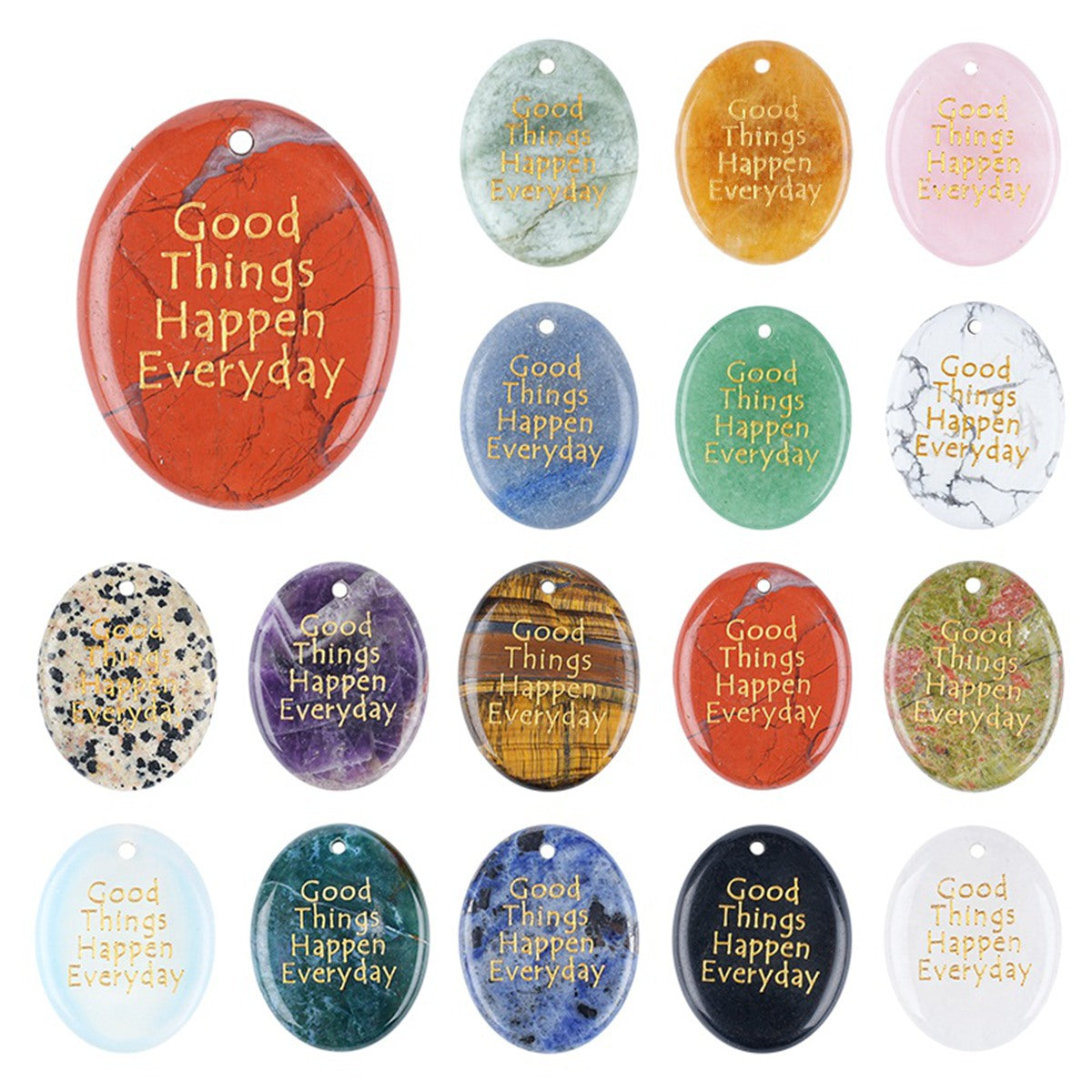 35x45mm Oval Gemstone Pendant "Good Things Happen Everyday" – Natural Stone Charm for Jewelry Making