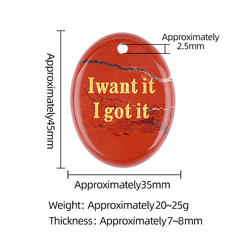 Oval Gemstone Pendants, Engraved "I Want It I Got It" Inspirational Quote, Natural Stone Charm Pendants for DIY Jewelry Making, Necklace Bracelet Crafts, 35x45mm