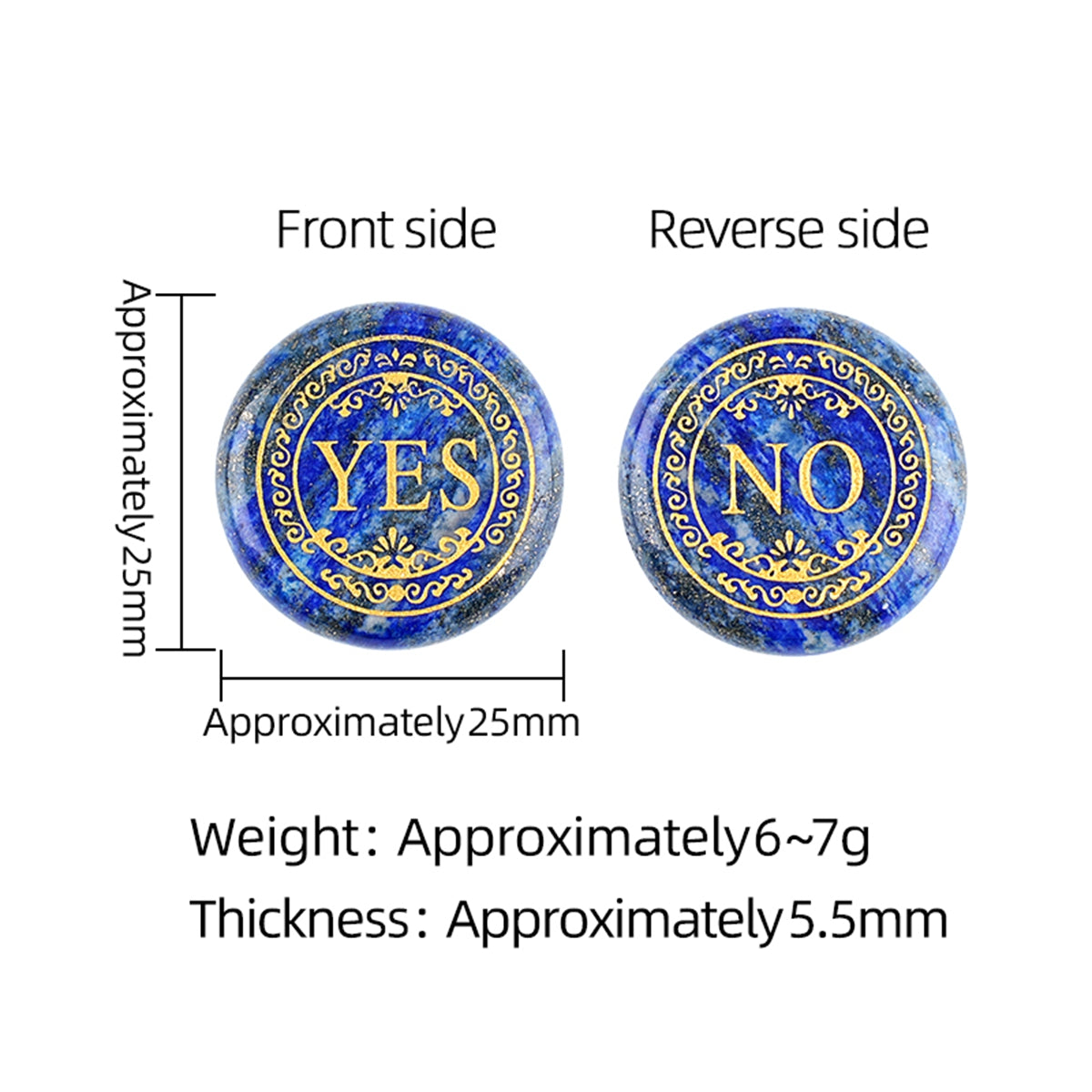 25mm Natural Gemstone Decision Stone Double-Sided Engraved YES / NO Palm Stones Gold Lettering Divination Healing Crystals for Gift