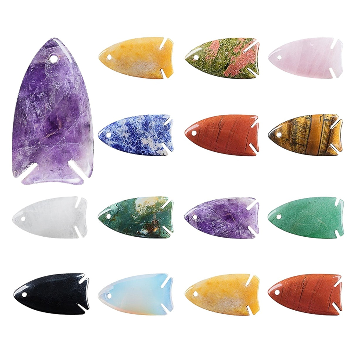 Fish Shape Gemstone Pendant for DIY Making Jewelry #SP2016 -22x40mm Natural Stone Charms  12 Varieties Available