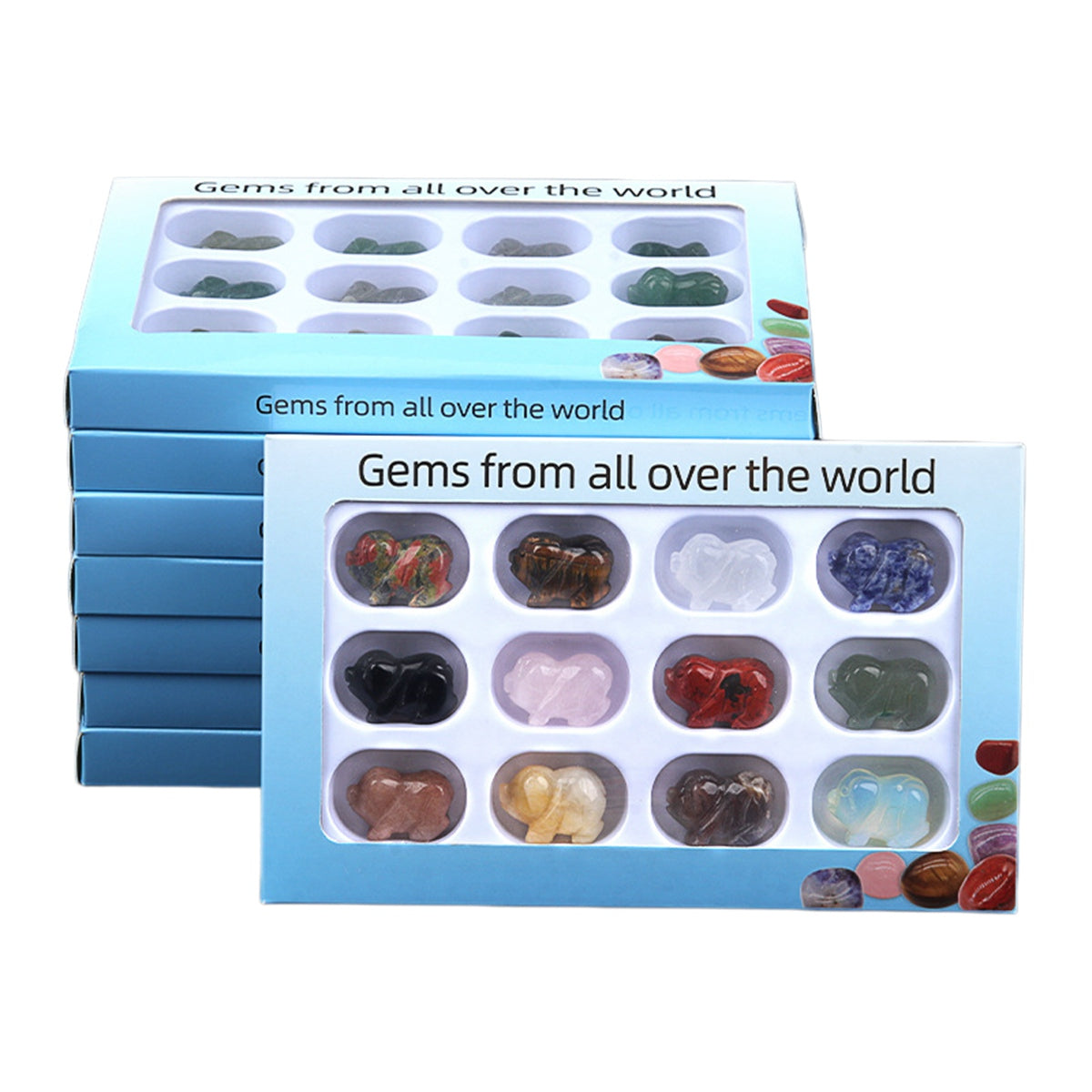 1.0Inch Handmade Carved Gemstone Pig Ornament 12PCS IN Box for Home Office Desk Decor  #SP2305-12PA