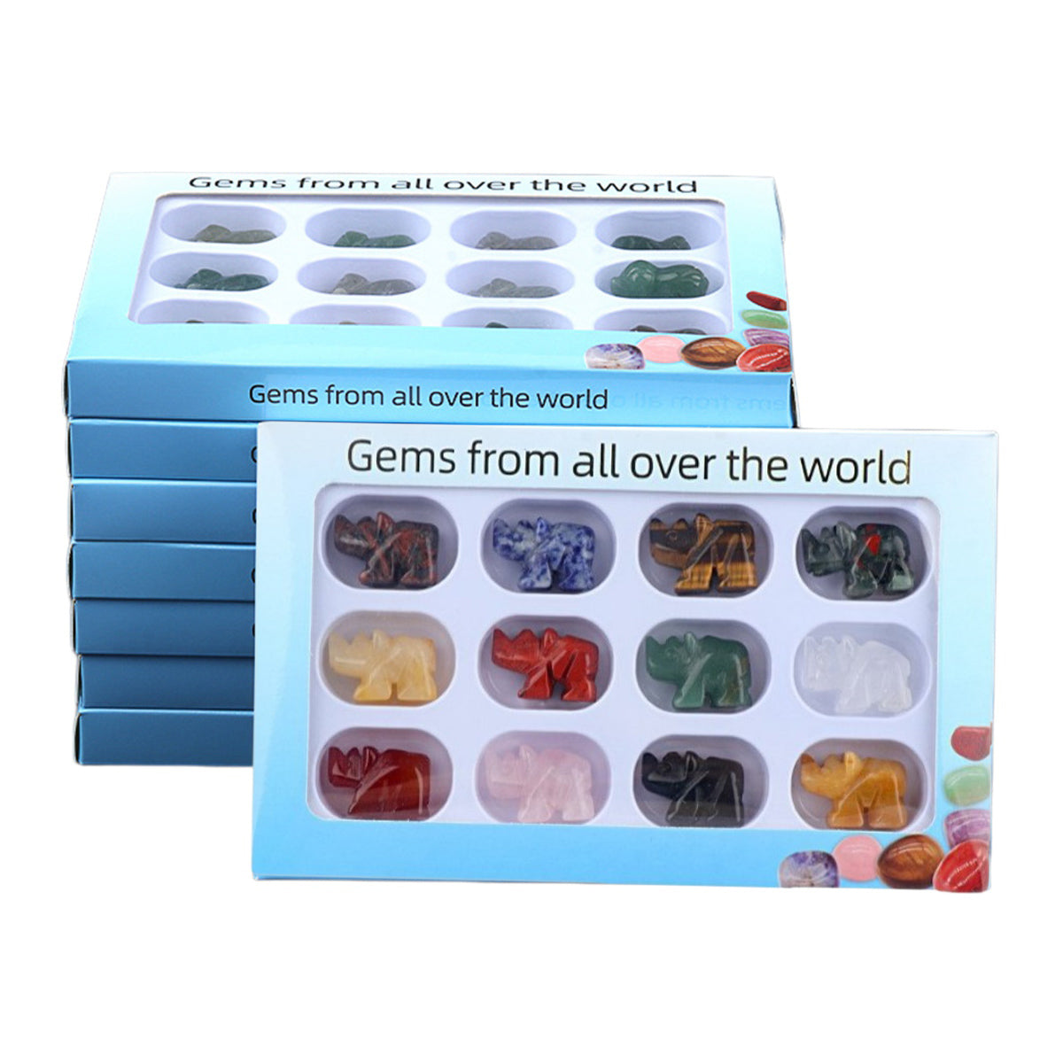 1.0Inch Handmade Carved Gemstone Rhinoceros Ornament 12PCS IN Box for Home Office Desk Decor  #SP2306-12PA