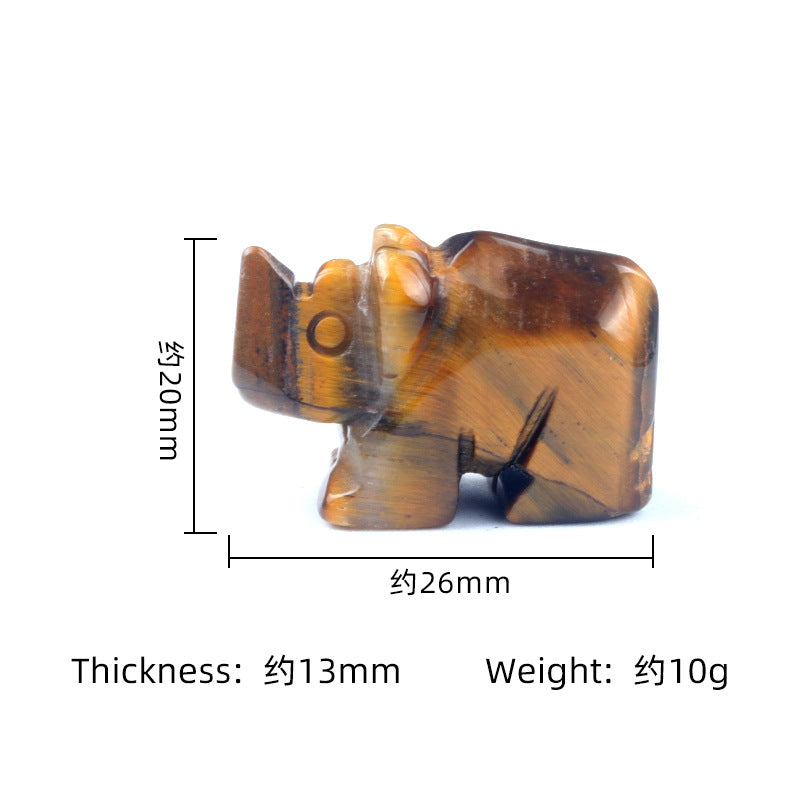 1.0Inch Handmade Carved Gemstone Rhinoceros Ornament For Home Office Desk Decor Mini Stone Animal Figurine Statue Reiki Healing Crystal #SP2306