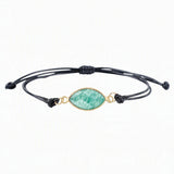 Natural Marquise Faceted Crystal Bracelet Adjustable Black Wax Rope Braided Healing Gemstone Unisex Handmade Jewelry #SB3128