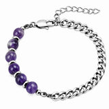 8MM Natural Stone Bead Stainless Steel Curb Chain Bracelet Unisex Healing Crystal Adjustable Men Women Stackable Jewelry #SB3152
