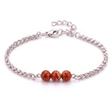 Natural Healing Crystal 3 Beads Bracelet Stainless Steel Wheat Chain Adjustable Unisex Gemstone Wrist Bracelets for Men Women #SB3155