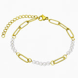 Gold Stainless Steel Paperclip Chain Bracelet Tiny Gemstone Bead Adjustable Dainty Layering Bracelets for Women #SB3161G
