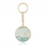 Fashion 30MM Round Disc Gemstone Keychain Chakra Healing Amulet Car Key Holder Ring  #KC2060