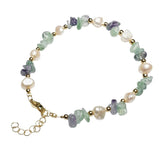 Natural Freshwater Pearl & Stone Bracelet Irregular Chip Crushed Stone Gold Plated Adjustable Chain Bracelet for Women #SB3157