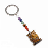Natural Gemstone Owl Keychain with 7 Chakra Stone Beads Chains Hand-Carved Crystal Animal Key Ring for Women Men KC2329