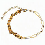 Natural Crystal Chip Beaded Bracelet Stainless Steel Paperclip Link Chain Adjustable Healing Gemstone Jewelry for Women #SB3165