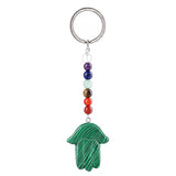 7 Chakra Stone Beads Chain Carved Gemstone Hamsa Hand Keychain Energy Balancing Healing Crystal Bag Charm of Fatima Key Ring  KC0671