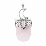 Natural Stone Pendants for Jewelry Making 22x45mm Crescent Moon Gemstone Charm Vintage Frame for DIY Crafts #SP2055