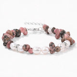 Handmade Healing Crystal Chip Bracelet Freshwater Pearl Beads Silver Extension Chain Women Fashion Stackable Bracelet #SB3136
