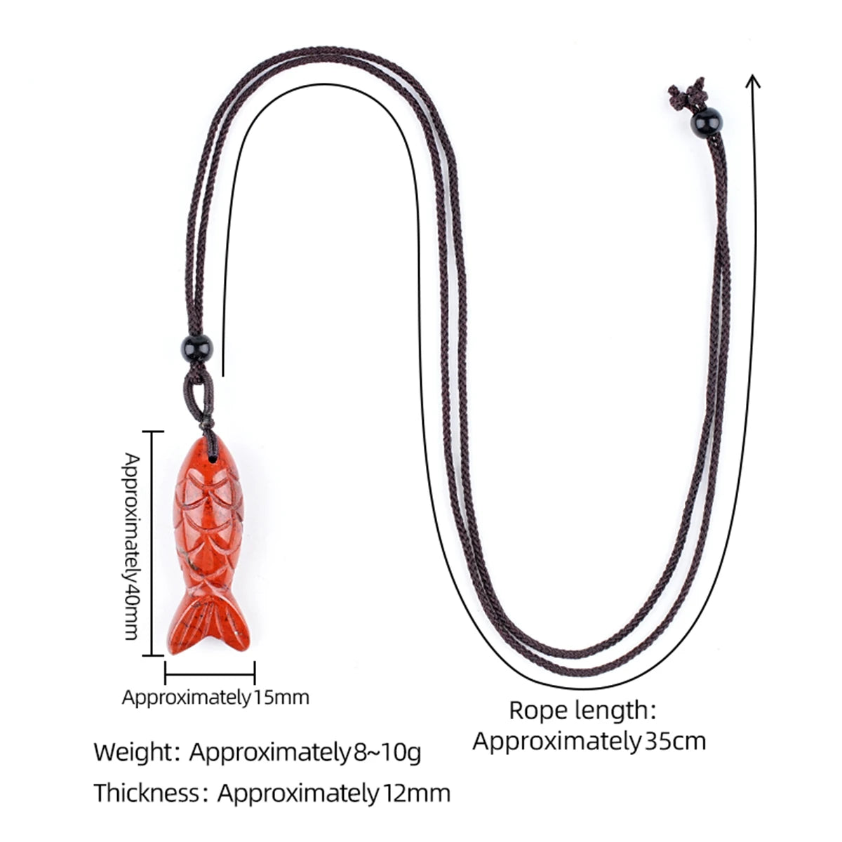 Handmade Craved Gemstone Fish Pendant Necklace Adjustable Rope Unique Gift for Her/Him