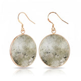 Natural Stone Round Dangle Earrings 30mm Gemstone Crystal Drop Jewelry Gold Plated Hooks #PE2060