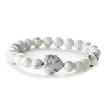 Gemstone Heart Charm Bracelet - 8mm Healing Crystal Beads